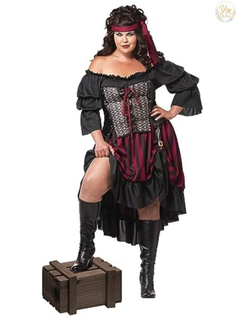 Plus Size Pirate Wench Costume Corset Dress with Adjustable Skirt